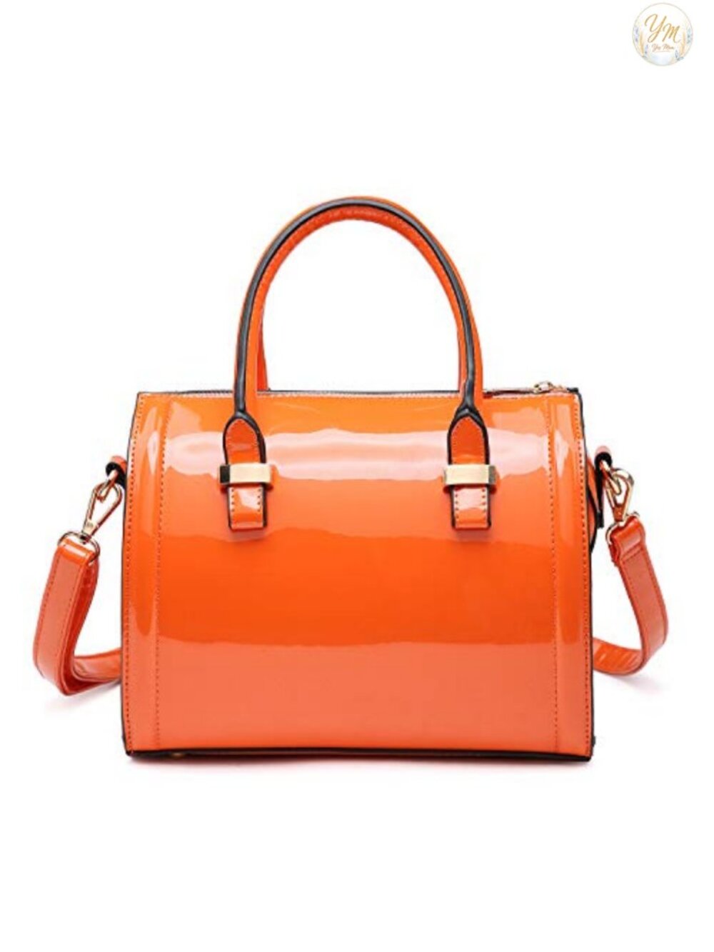 Shiny Patent Faux Leather Barrel Top Handle Purse Satchel Shoulder Bag for Women